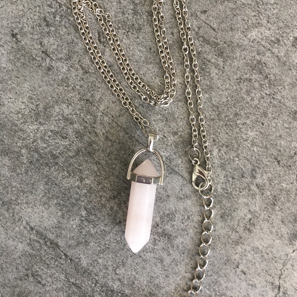 Rose Quartz Silver Toned Healing Point Necklace. - Picture 7 of 8